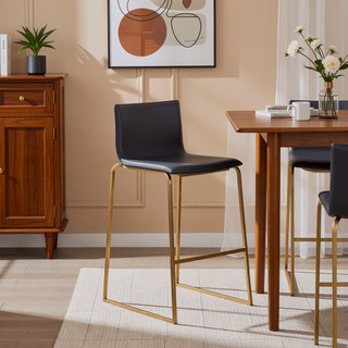 Sunvega Contemporary Gold Steel and Grey Faux Leather Barstools with Footrest Set of 2