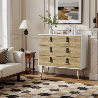 Sunvega Modern 3-Drawer Dresser with Sleek Metal Handles and Spacious Storage