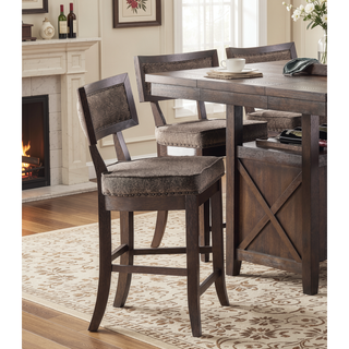Sunvega Dark Cherry Finish Wood Framed Nailhead Trim Fabric Upholstered Counter Height Chair Set of 2