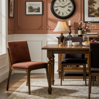 Sunvega Orange Fabric Upholstered Dining Chairs with Walnut Base Set of 2