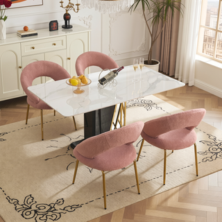 Sunvega Velvet Fabric Dining Chair with Curved Backrest and Golden Metal Legs for Kitchen