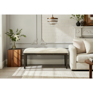 Sunvega 44" Rectangular Upholstered Bench with Cream Fabric and Grey Solid Wood Frame