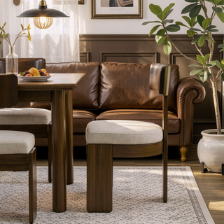 Sunvega Modern Upholstered Dining Chairs Set of 2 with Beige Chenille Fabric and Light Brown Wood Legs