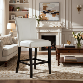 Sunvega White Synthetic Leather and Black Finish Counter Height Chair Set of 2