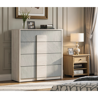 Sunvega Contemporary White Wash Stone Gray French Dovetail Drawer Chest with Wood Panels