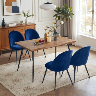 Sunvega Navy Blue Velvet Dining Chair with Metal Black Legs Set of 4