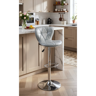 Sunvega Silver Faux Leather Adjustable Stool Set of 2 with Tufted Seats and Chrome Base