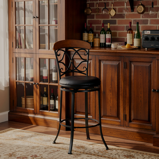 Sunvega Black Metal Frame Swivel Counter Height Chair with Brown Faux Leather Upholstery