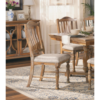 Sunvega Traditional Farmhouse Style Wheat Finish Textured Fabric Upholstered Side Chairs Set of 2