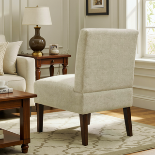 Sunvega Modern Beige Accent Chair with Tufted Upholstery and Wood Legs
