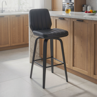 Sunvega 26 Inch Swivel Gray Faux Leather and Black Wood Bar Stool
