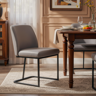 Sunvega Modern Upholstered Faux Leather Dining Chair with Black Metal Base