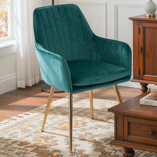 Sunvega Blue Velvet Mid-Back Dining Chairs with Gold Plated Legs for Living Room