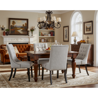 Sunvega Modern Light Gray Finish Wing Back Dining Chair with Cushioned Seat and Nailhead Trim