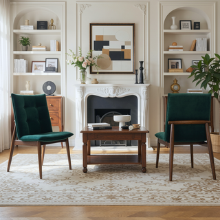 Sunvega Dark Green Velvet Upholstered Dining Chair Set of 2 With Solid Wood Legs