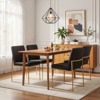 Sunvega Gold and Black Faux Leather High Back Dining Chair Set of 2