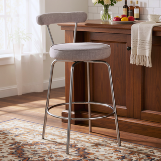 Sunvega Rhonda Chrome and Light Grey Fabric Swivel Counter Stool Set of 2