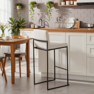 Sunvega Fuji High Back Bar Stool with Padded Seat and Backrest in Black Steel