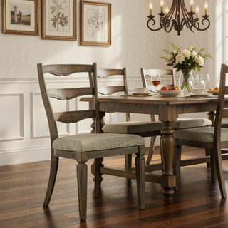 Sunvega Weathered Oak Side Chairs with Gray Upholstered Seats in Black Finish