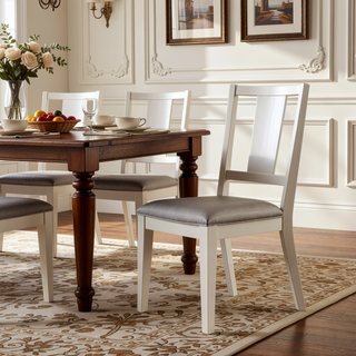 Sunvega White Oak Finish Faceted Panel Back Padded Seat Side Chair 2pc Set