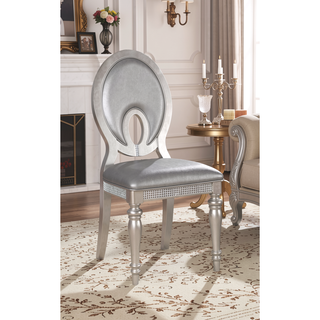Sunvega Silver Leatherette Upholstered Dining Chairs with Mirror Tile Accents Set of 2