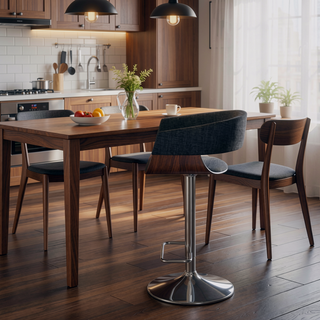 Sunvega Adjustable Swivel Bar Stool with Charcoal Grey Upholstery and Chrome Base