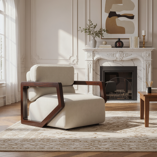 Sunvega Modern Dining Armchair in Soft Velvet with Sculptural Beech Wood Frame