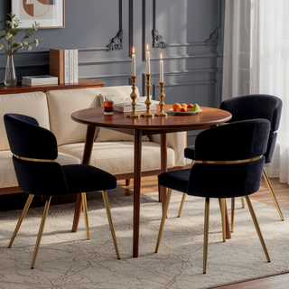 Sunvega Glam Art Deco Dining Chair with Black Velvet Upholstery and Gold Metal Accent