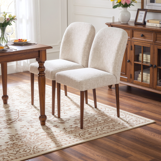 Sunvega Capri Beige Linen Upholstered Dining Chairs with Padded Seat and Back