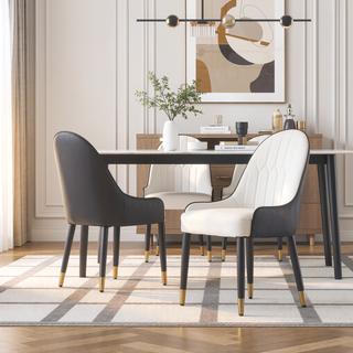 Sunvega Modern PU Leather Chairs with Metal Legs and Curved Backrest for Dining Room