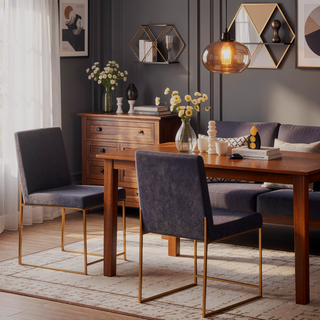 Sunvega Fuji High Back Dining Chair with Upholstered Seat and Gold Steel Frame