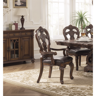 Sunvega Traditional Dark Brown Solid Wood Dining Chair with Ornate Corbels