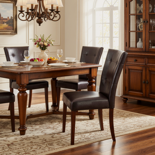 Sunvega Espresso Synthetic Leather & Walnut Finish Parson Style Side Chair Set of 2