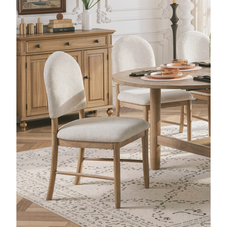 Sunvega Natural Finish Dining Chairs Set of 2 with Beige Fabric Upholstered Seat