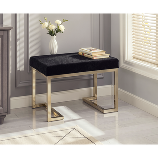Sunvega Black Faux Fur Upholstered Rectangular Armless Backless Bench with Champagne Gold Base