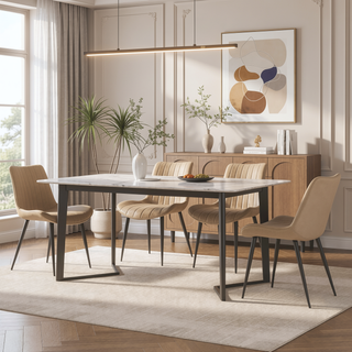 Sunvega Brown PU Leather Dining Chairs with Metal Legs and Wave Pattern Upholstery