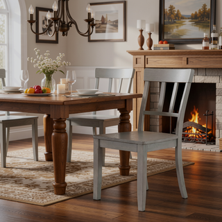 Sunvega Set of Two Gray Solid Wood X Backrest Dining Side Chairs
