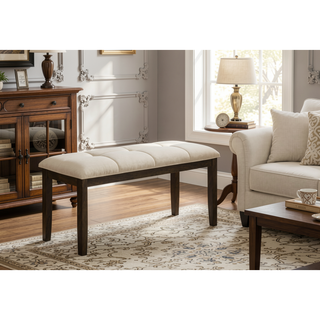 Sunvega 44" Rectangular Upholstered Bench with Cream Fabric and Grey Solid Wood Frame