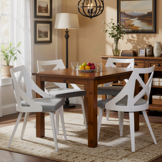 Sunvega White Textured Wood and Light Grey Fabric Charlotte Farmhouse Chair Set of 2