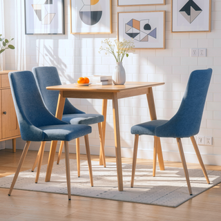 Sunvega Blue and Light Walnut Modern Fabric Armless Dining Chairs with Wood Look Legs