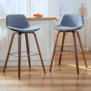 Sunvega Mid Century Modern Bentwood Bar Stools with Chrome Footrest Set of 2