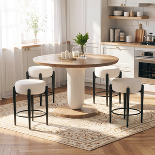 Sunvega Mid-Century Modern Kitchen Stools Set of 4 with White Boucle Upholstery and Metal Base