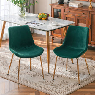 Sunvega Modern Velvet Dining Chair Set of 2 with Golden Plated Legs and Soft Velvet Upholstery