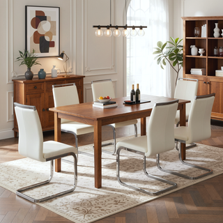 Sunvega Modern Technology Cloth High Back Upholstered Dining Chairs with Black Metal Legs