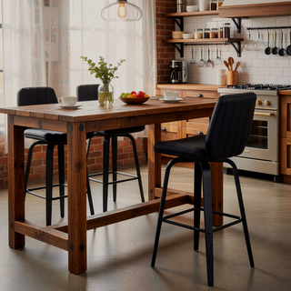 Sunvega 30 Inch Swivel Gray Faux Leather and Black Wood Bar Stool