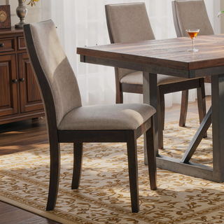 Sunvega Taupe and Espresso Upholstered Dining Chair with Curved Back and Vintage Style