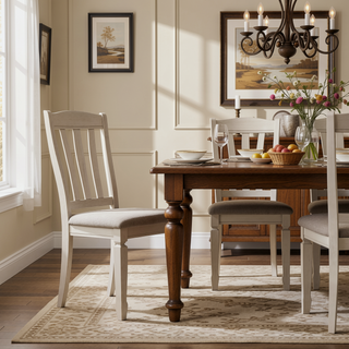 Sunvega Tan and Cream Upholstered Side Chair with Slatted Wood Back and Padded Seat