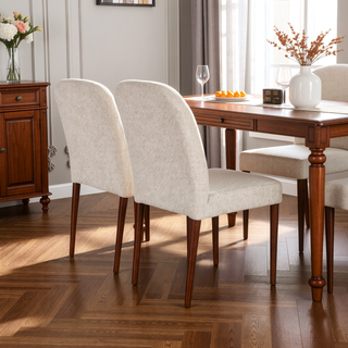 Sunvega Capri Beige Linen Upholstered Dining Chairs with Padded Seat and Back