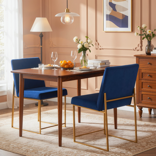 Sunvega Gold and Blue Velvet Upholstered High Back Dining Chairs Set of 2