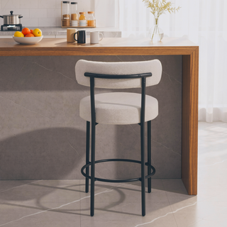 Sunvega Modern Upholstered Counter Height Stools Set of 2 with Black Metal Legs and Footrest